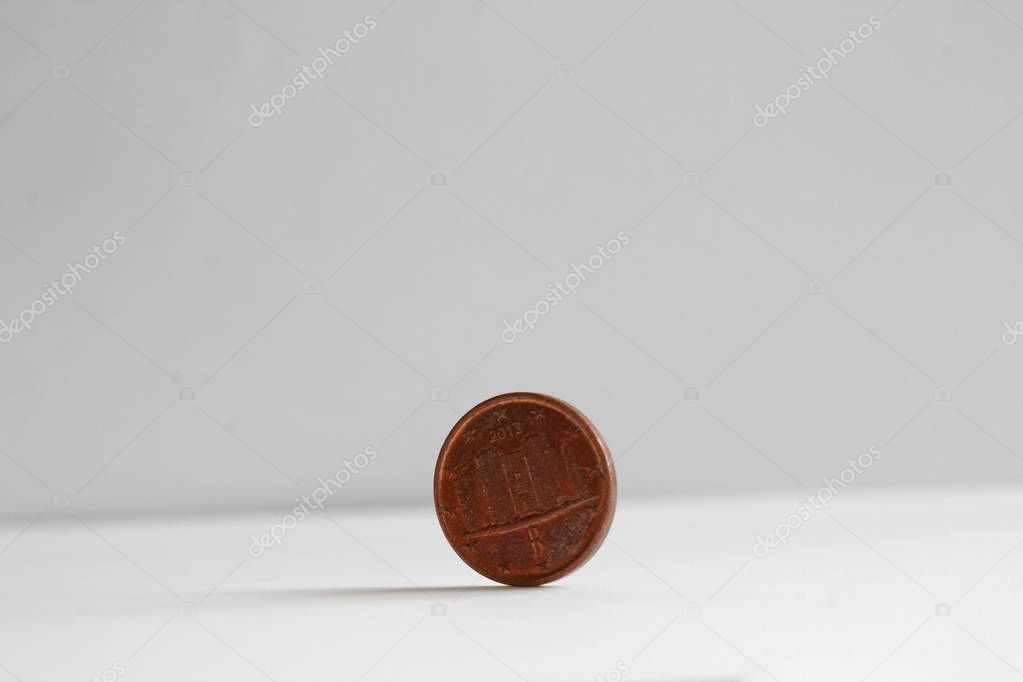 One euro coin on isolated white background Denomination is one euro cent - back side