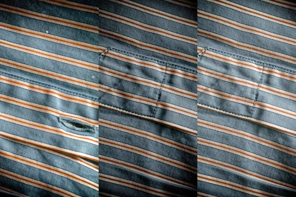 Close-up textura de tecido despojado com botão, fundo monocromático — Fotografia de Stock