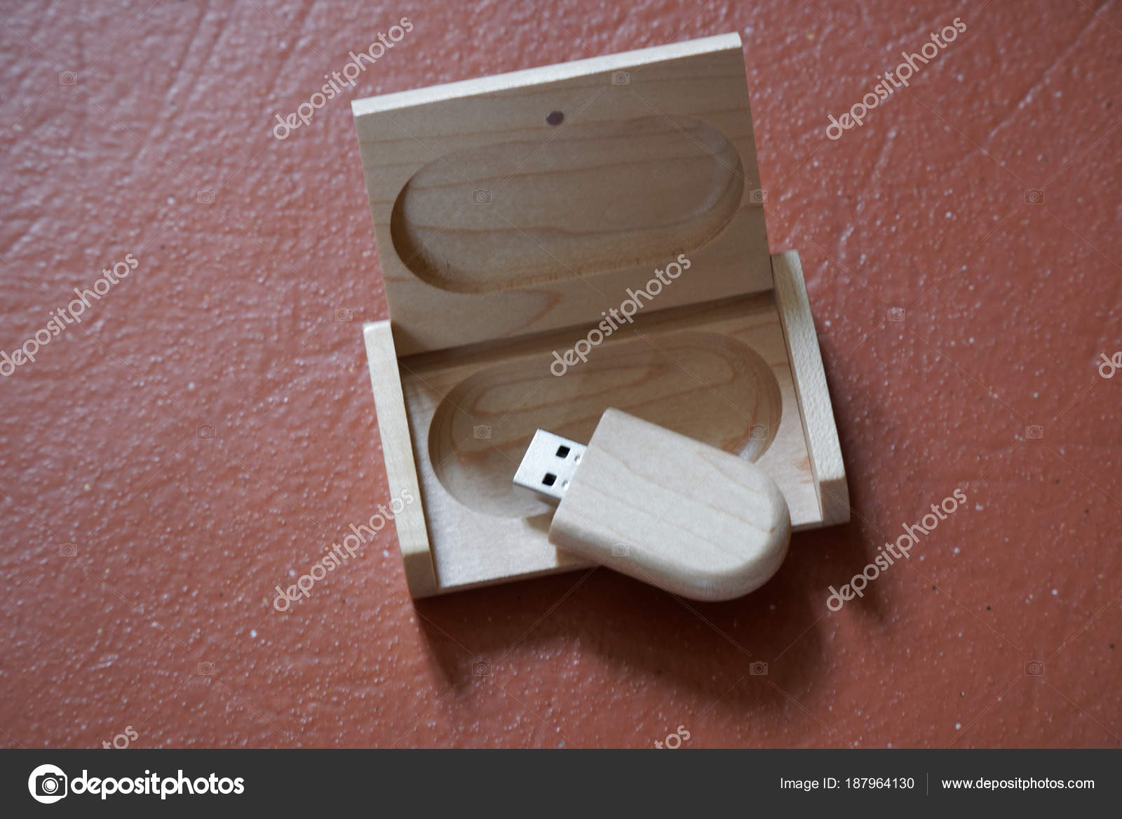 Usb Flash Drive With Wooden Surface In Wooden Box On Desk For Usb