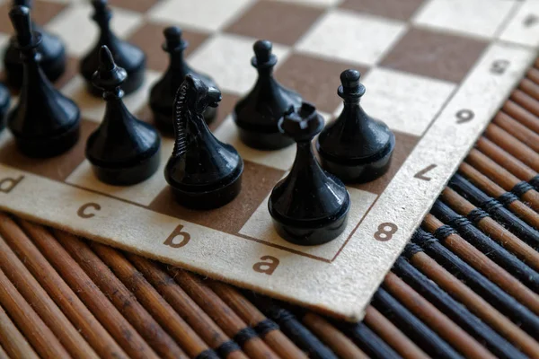 Placa de xadrez de madeira magnética e peças de xadrez de plástico, a bordo — Fotografia de Stock