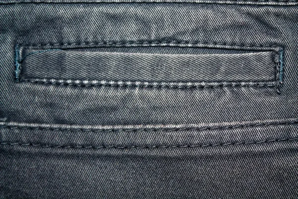 Closeup of obsolete blue jeans pocket Denim texture, macro background for web site or mobile devices — Stock Photo, Image