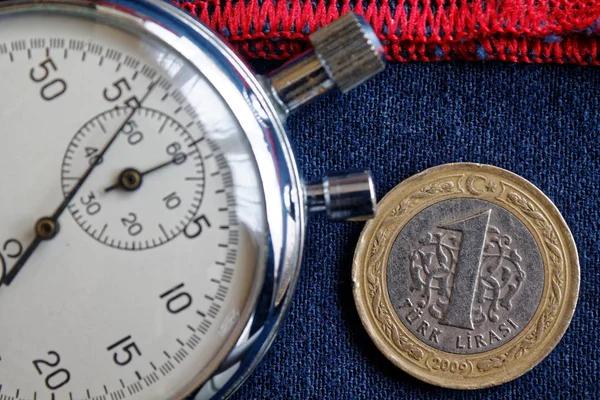 1 lira ve üzerinde kot kırmızı şerit zemin - iş geçmişi ile kronometre mezhebi ile Türk madeni para — Stok fotoğraf