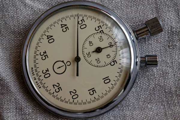 Kronometre, tuval arka plan, değeri ölçü zaman, eski saati ok dakika ve ikinci doğruluk Zamanlayıcı kaydı — Stok fotoğraf