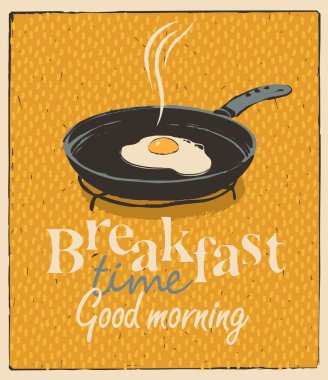 bir kızartma tavası ve kızarmış yumurta kahvaltı saati