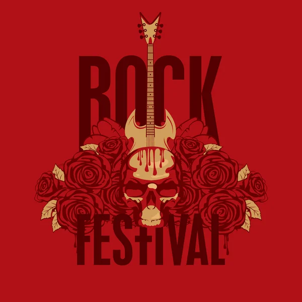 Roses and the words Rock festival — Stock Vector