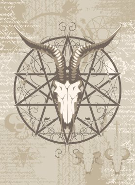 goat skull on the background with occult symbols clipart