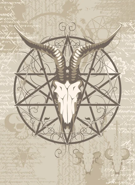 Goat skull on the background with occult symbols — Stock Vector