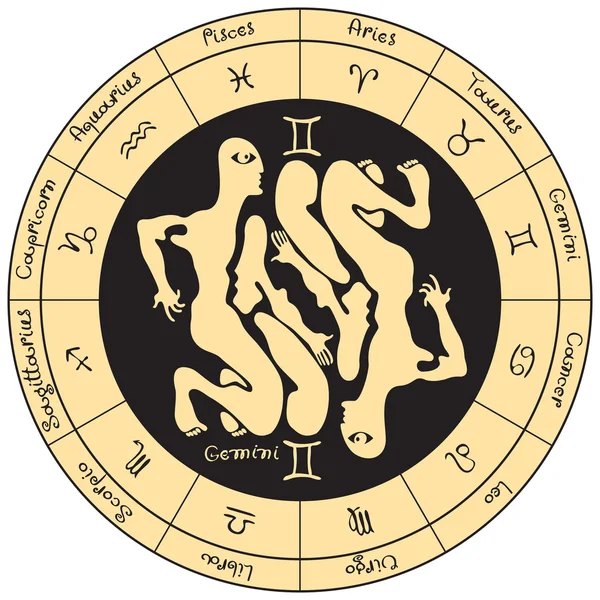 Gemeni con i segni dello zodiaco — Vettoriale Stock