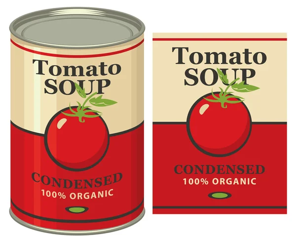 Lata com etiqueta sopa de tomate —  Vetores de Stock