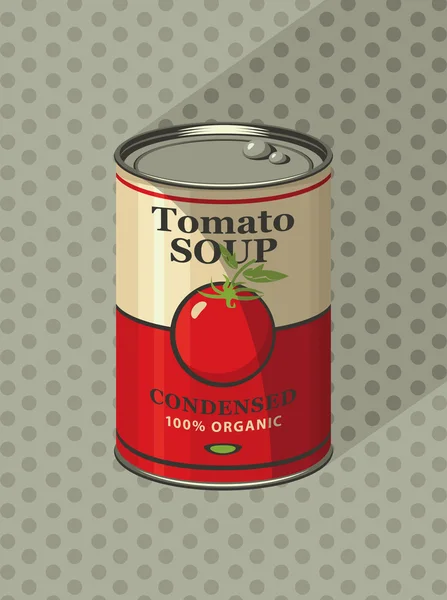 Boîte de conserve avec étiquette soupe de tomate — Image vectorielle
