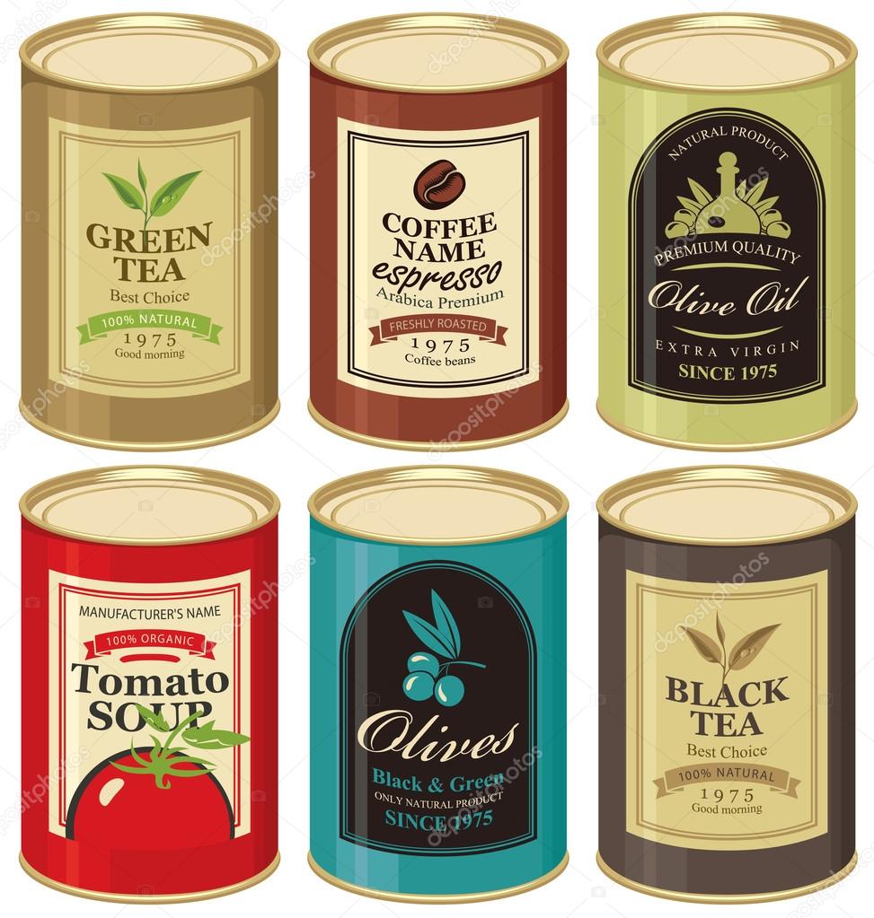 Image vectorielle Boîte de conserve avec étiquette de divers aliments en  conserve par ©paseven - 126024502, image size:973x1023