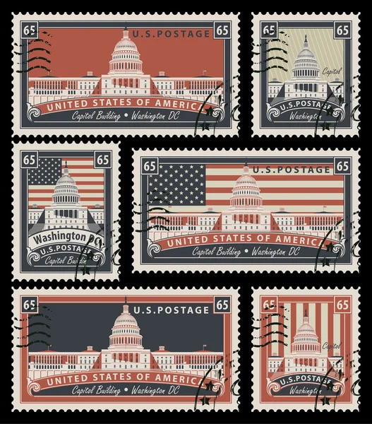 Stamps with the image of the US Capitol — Stock Vector