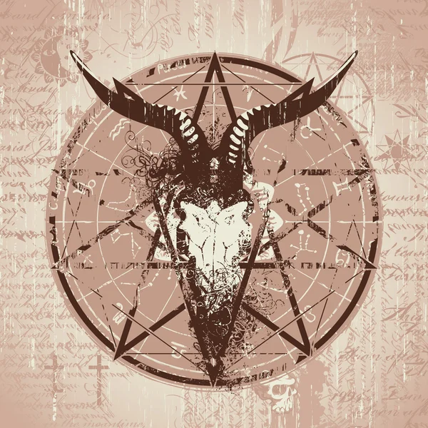 Cráneo de cabra y pentagrama — Vector de stock