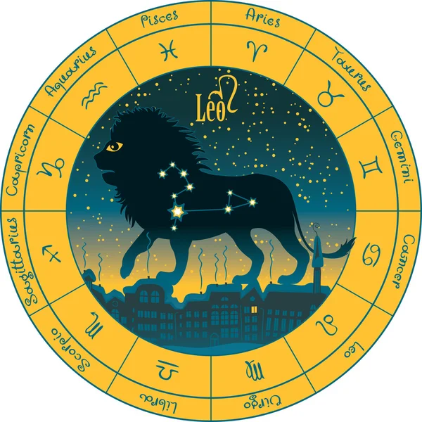 Leo dengan tanda-tanda zodiak - Stok Vektor