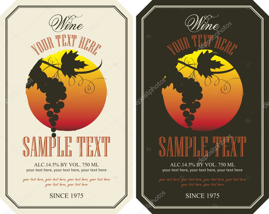 Vector labels for wine with grapes in retro