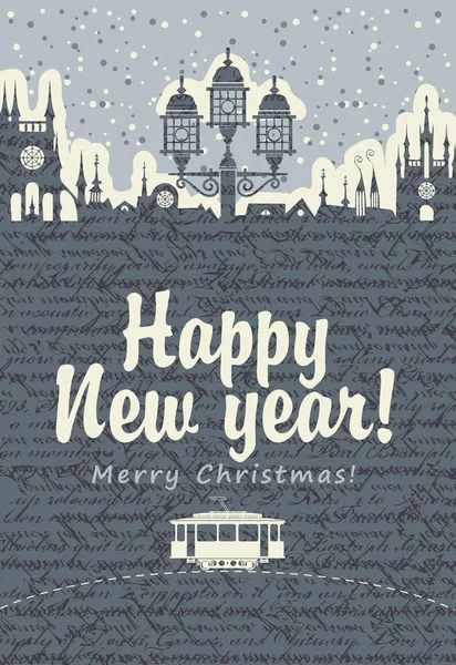 Christmas card with an old tram — ストックベクタ
