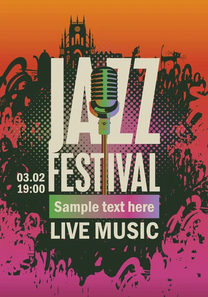 Festival jazz un microfono — Vettoriale Stock