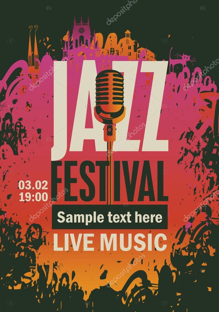 Banner music poster with jazz festival an saxophone on grungy background