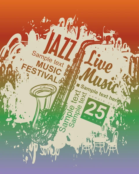 Cartaz de música com festival de jazz —  Vetores de Stock