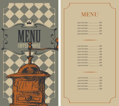 bir kahve evi için menü