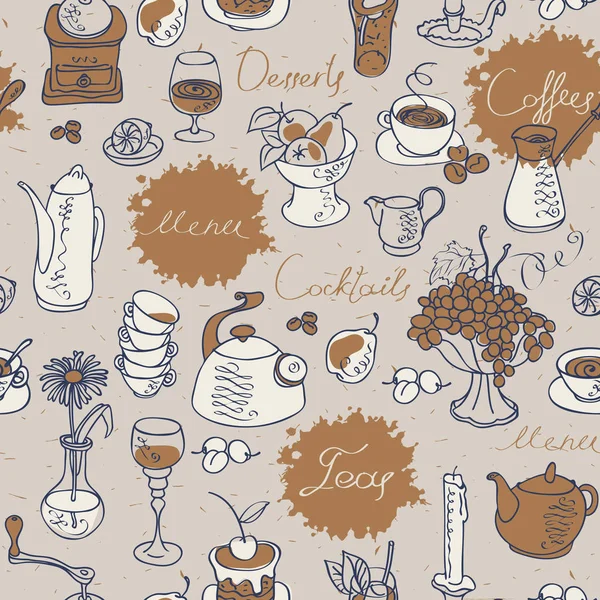 无缝背景上茶和咖啡 — 图库矢量图片