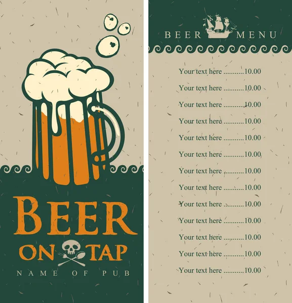 Menu de bière avec verre — Image vectorielle