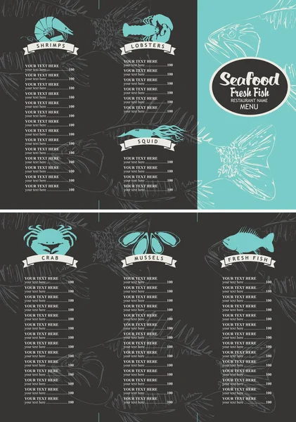 Liste de prix pour un poisson et fruits de mer — Image vectorielle