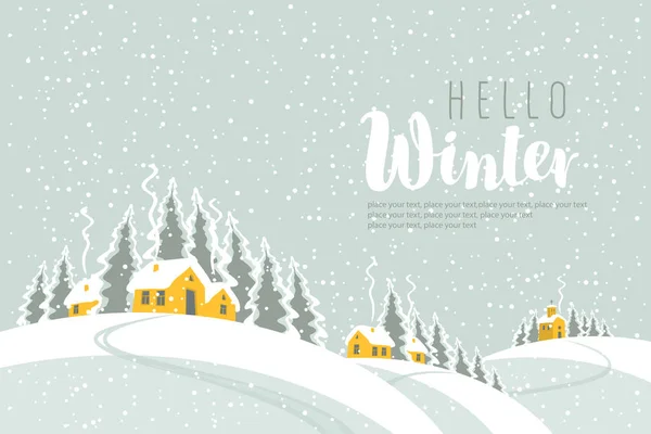 Winter landscape with village — Stock Vector