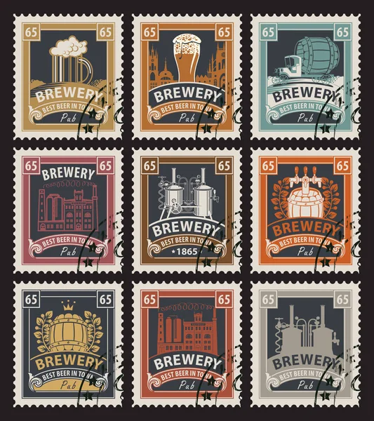 ビールと醸造所切手 — ストックベクタ