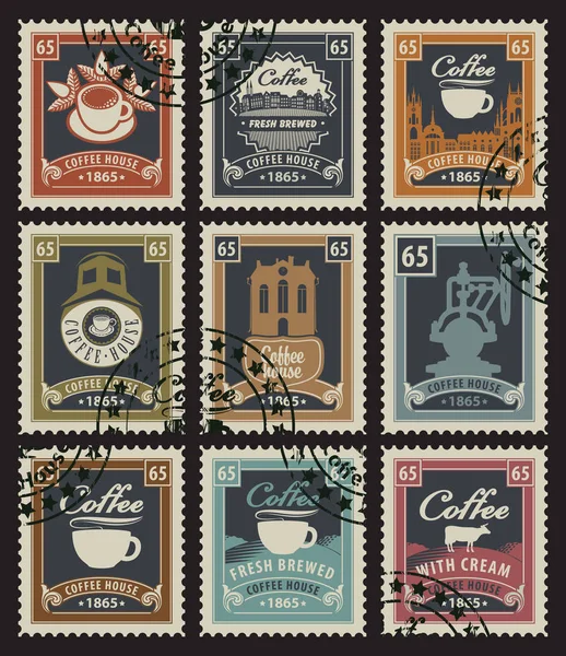Γραμματόσημα για σπίτια καφέ — Διανυσματικό Αρχείο