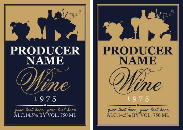 Wine label set with the silhouette of a still life — Stock Vector