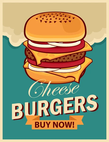 Cheeseburger on retro style — Stock Vector