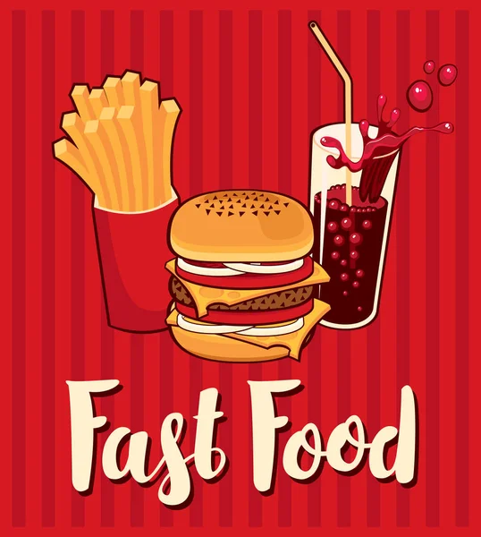 Banner con fast food con cola — Vettoriale Stock