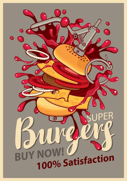 Cheeseburger con spruzzi di esplosione — Vettoriale Stock