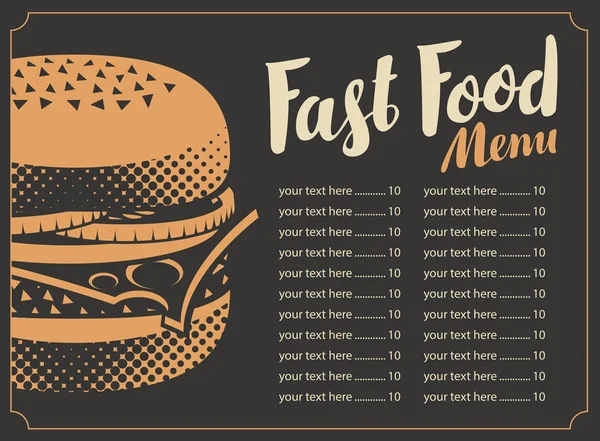 Menu pour le restaurant fast food — Image vectorielle