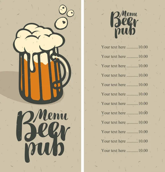 Menú pub de cerveza — Vector de stock