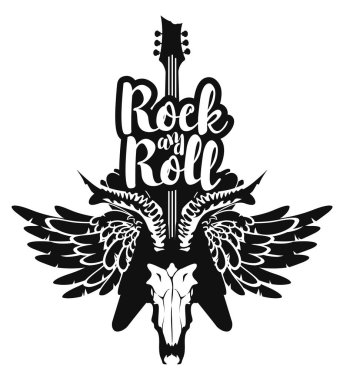 elektro gitar ve rock'n roll ile kafatası kanatlar