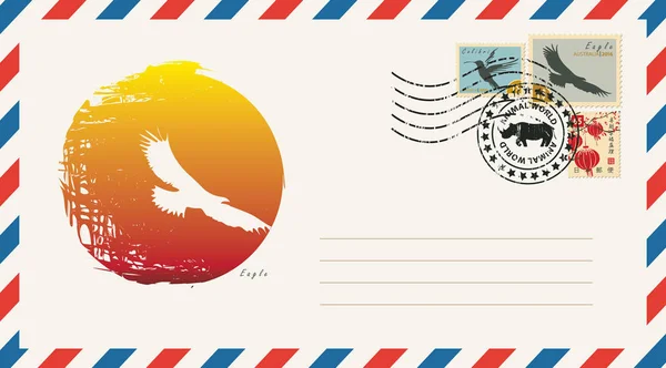 Φάκελος με ένα γραμματόσημο με αετό — Διανυσματικό Αρχείο