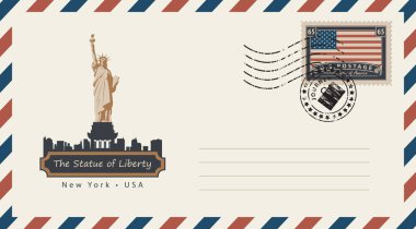 Zarf posta pulu ile Özgürlük heykeli ile