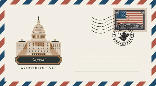 Kuvert med ett frimärke med Capitol — Stock vektor