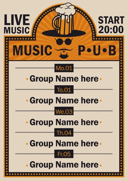 Plakat dla pub z muzyką na żywo — Wektor stockowy