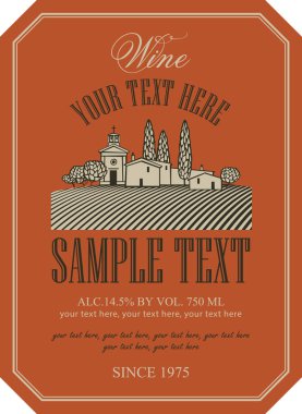 üzüm bağları bir manzara ile şarap etiketi