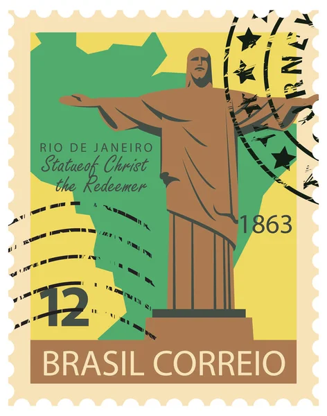 Sello brasileño con Estatua de Cristo — Vector de stock