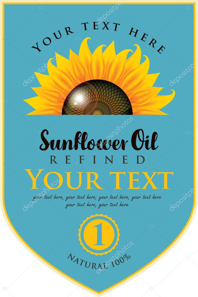 Vector label for refined sunflower oil with sunflower