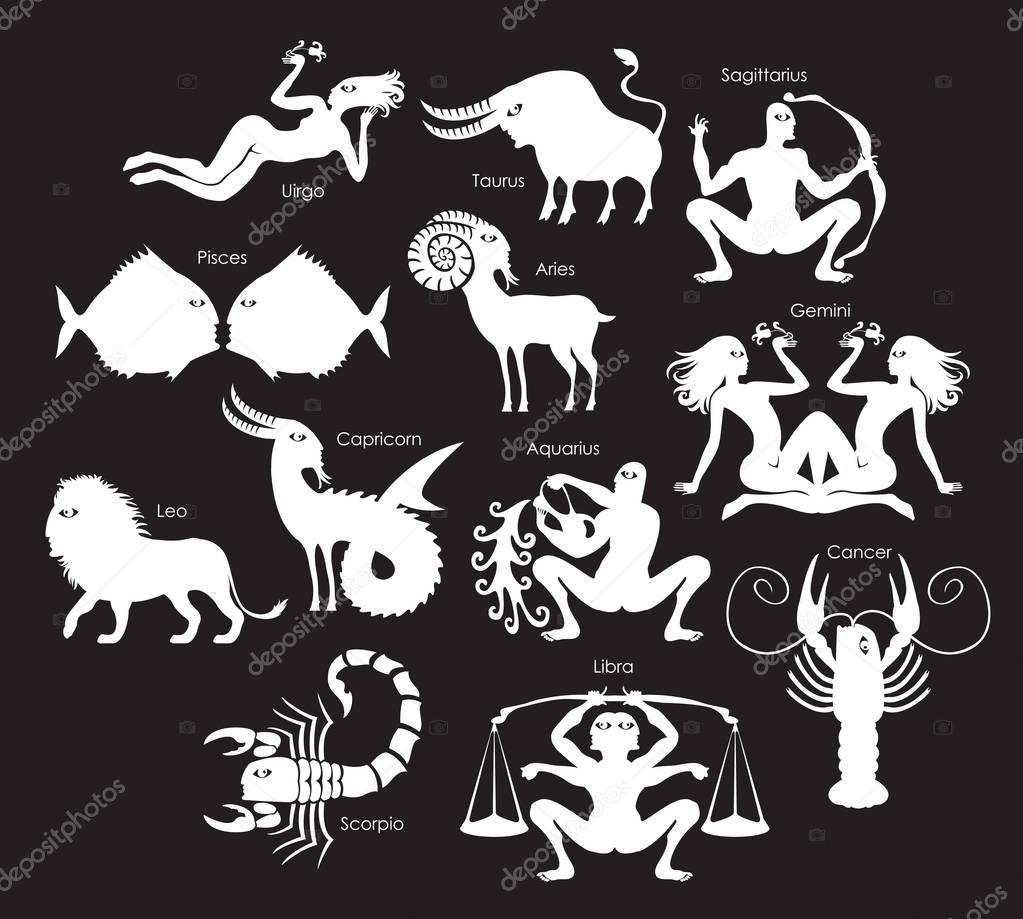 Set of zodiac signs with human faces