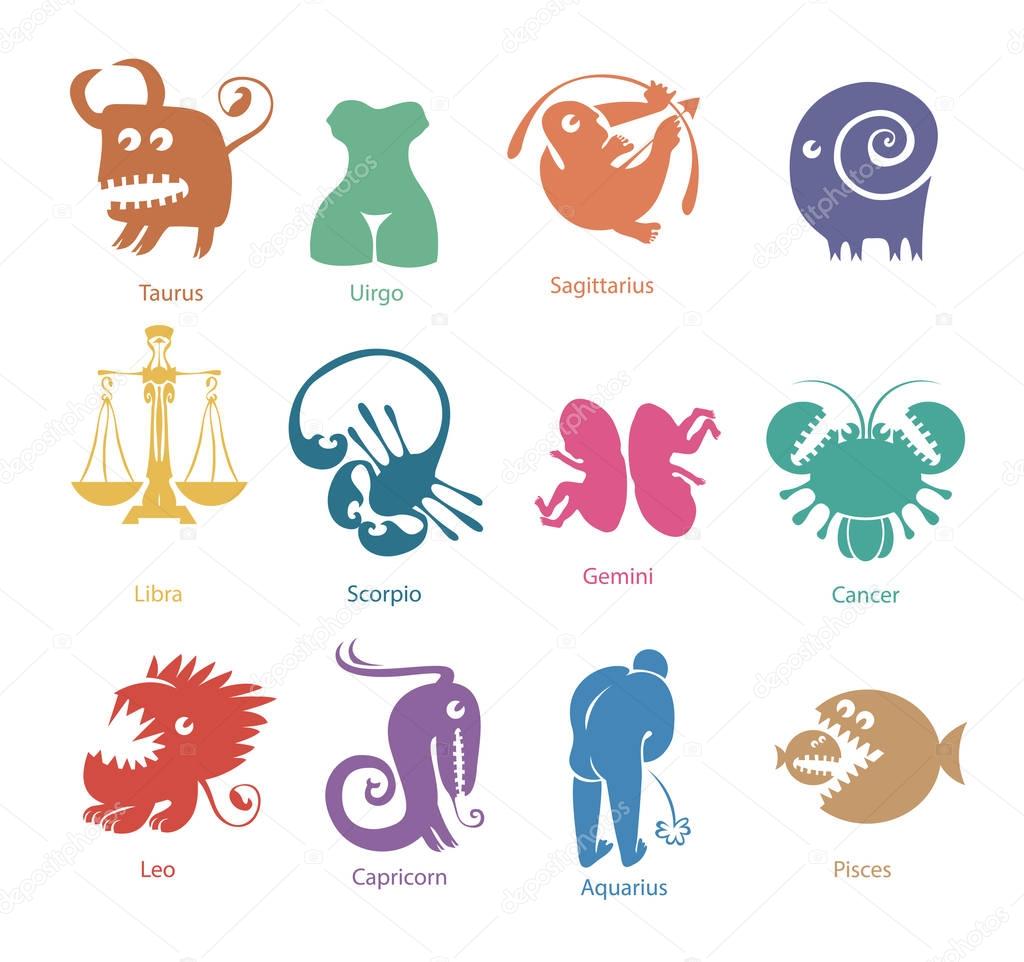 Vector set of funny color zodiac signs