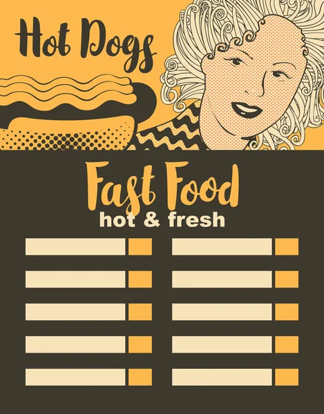 Menu voor fastfood restaurant — Stockvector