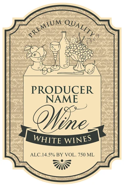 Wine label with the silhouette of a still life — Stock Vector