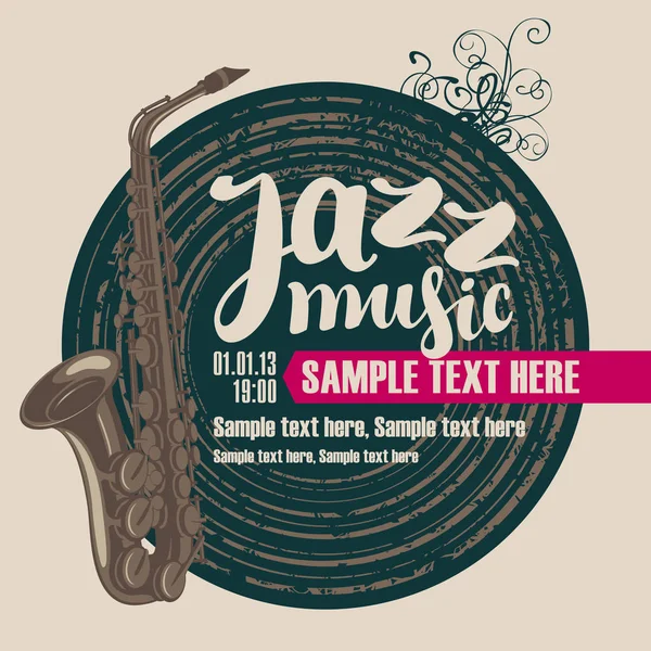 Inscrição de saxofone e música jazz — Vetor de Stock