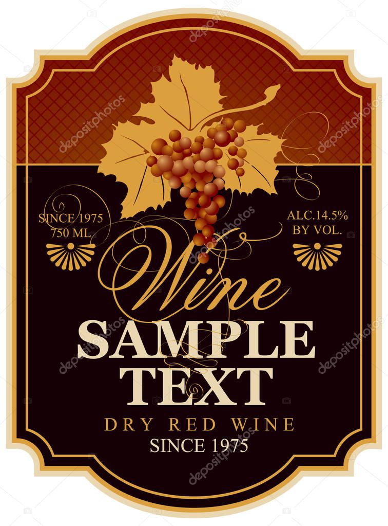 Vector wine label with bunch of grapes